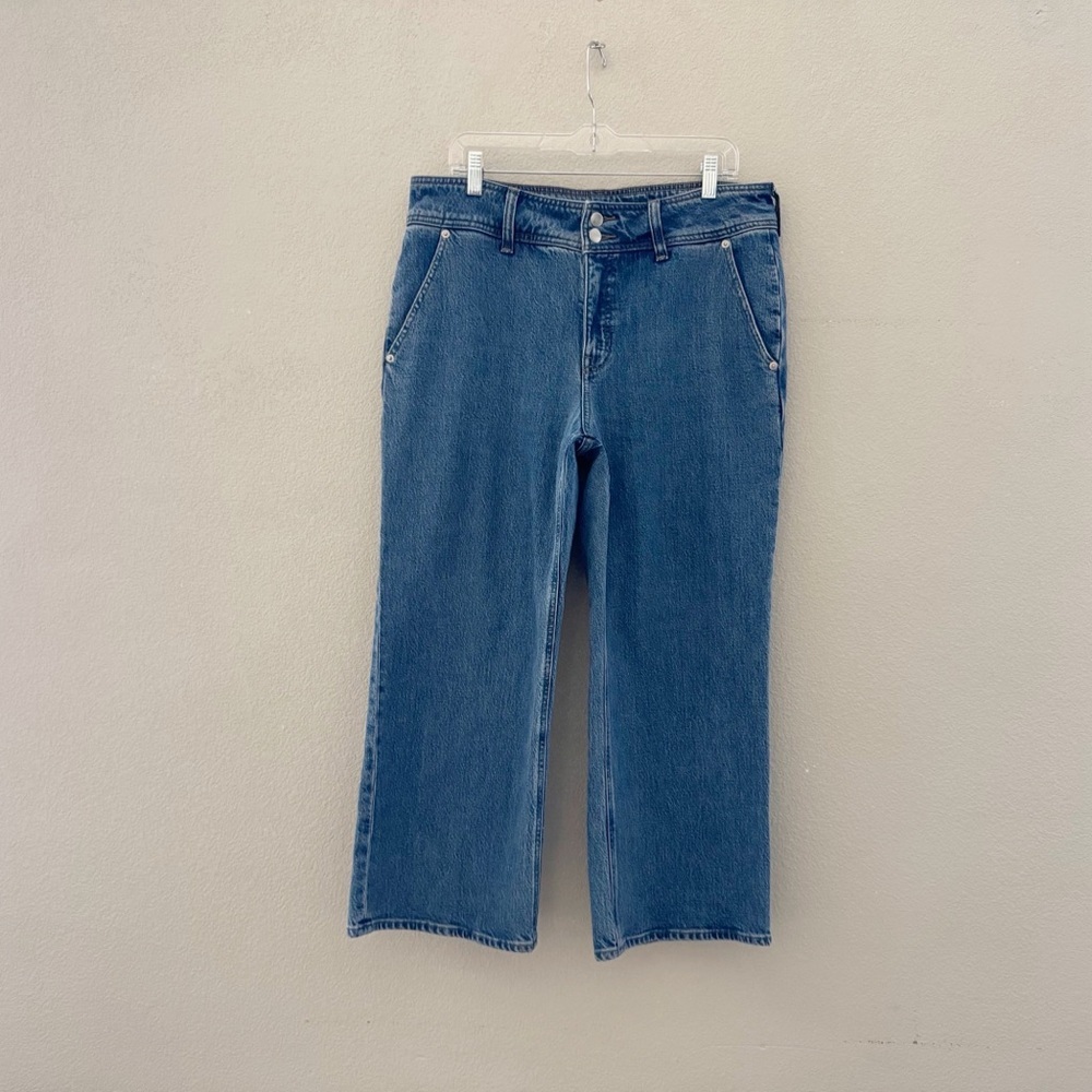 J. Crew Slim Wide Leg Jeans Petite 31 Denim Blue Stacked Buttons Modern Classic - Picture 5 of 13